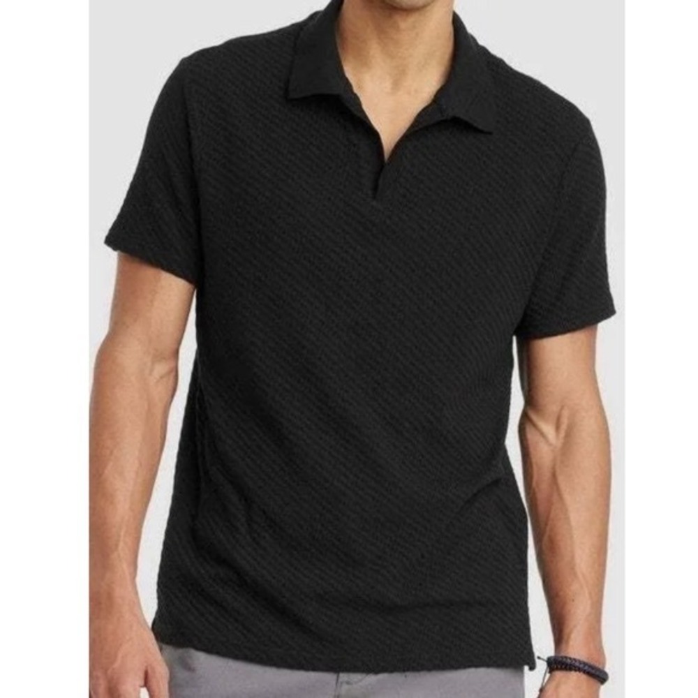 Goodfellow Mens Black Textured Short Sleeve Johnny Collar Polo Shirt Size XXL